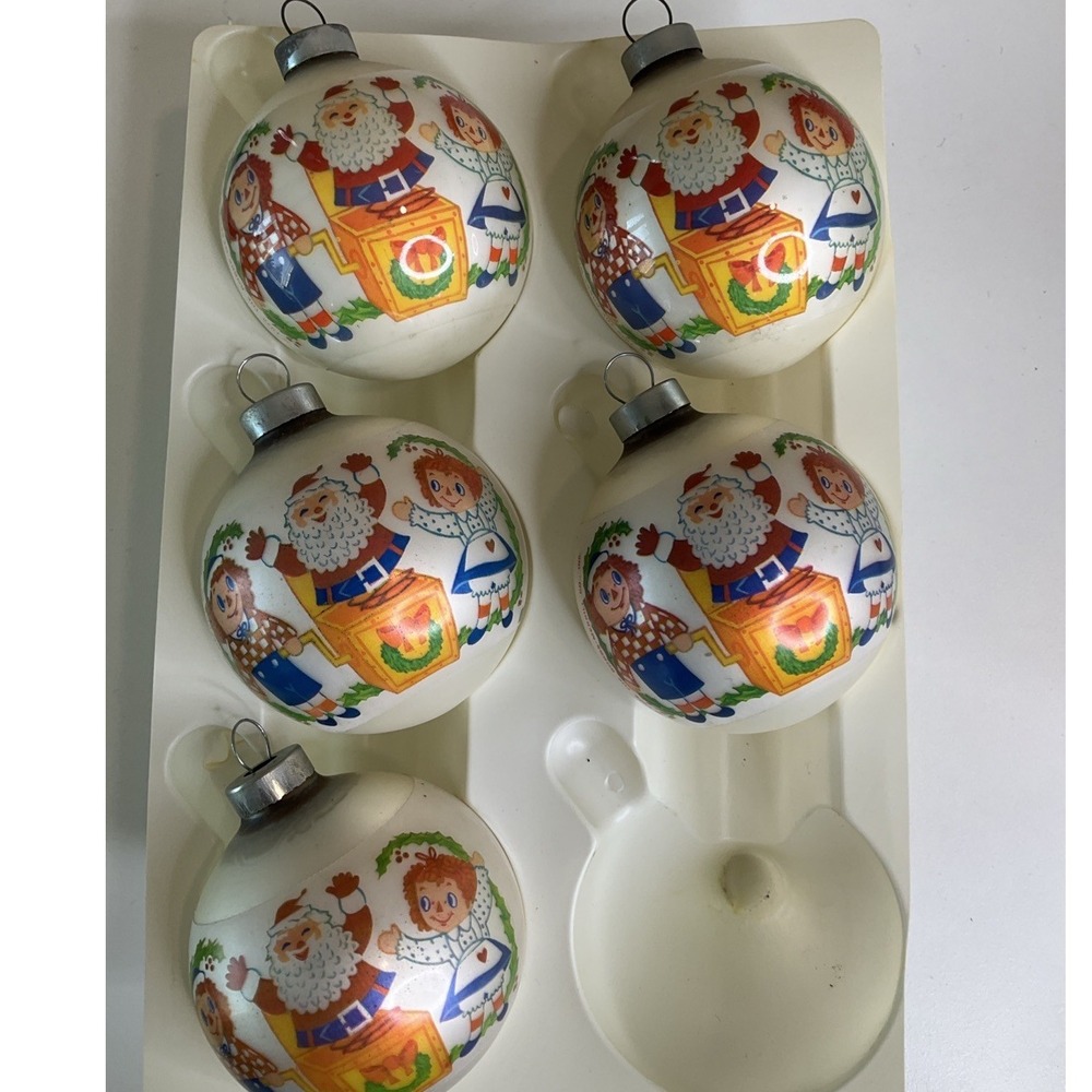 Vintage‎ 1974 Corning Santa Raggedy Ann & Andy Christmas Ornaments Bobbs Merrill